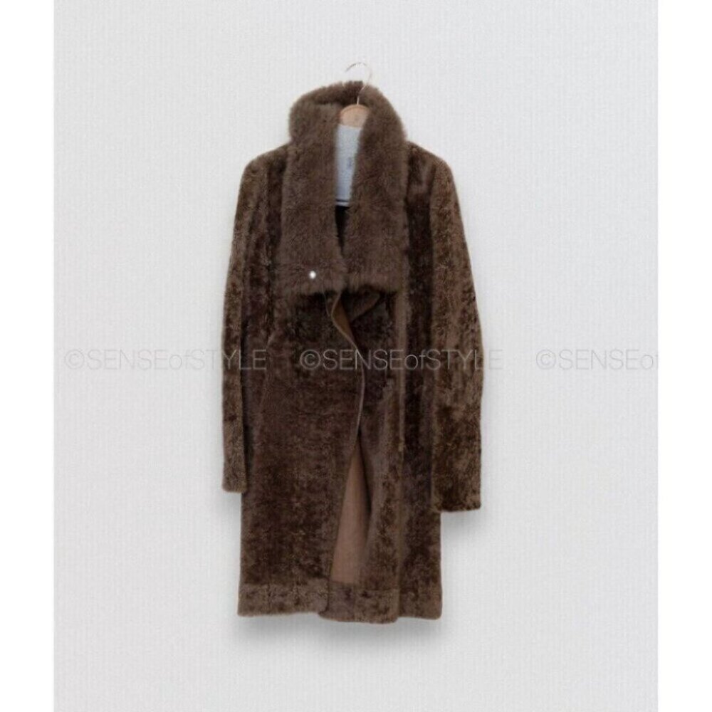 Brunello Cucinelli Fur Coat Jacket Teddy Top Brown Winter Women's size IT42 M 6